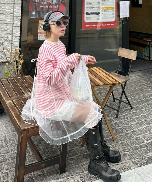 Alley Tokyo（アリートーキョー）の「ボーダーBigロンT（Tシャツ/カットソー・レディース・グリーン/ピンク・FREE）」の13枚目の写真