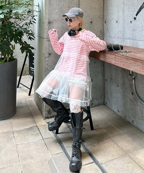 Alley Tokyo（アリートーキョー）の「ボーダーBigロンT（Tシャツ/カットソー・レディース・グリーン/ピンク・FREE）」の7枚目の写真