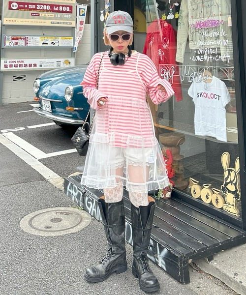 Alley Tokyo（アリートーキョー）の「ボーダーBigロンT（Tシャツ/カットソー・レディース・グリーン/ピンク・FREE）」の14枚目の写真