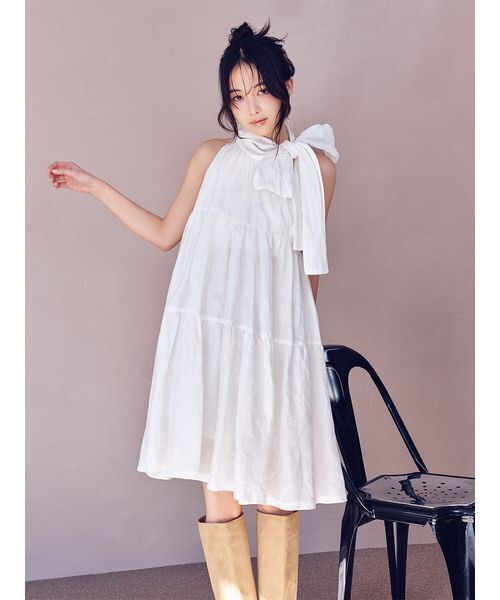 FURFUR(ファーファー)の「ボウタイアメスリワンピース(ワンピース・レディース・イエロー/オフホワイト/ブラック・F)」の2枚目の写真