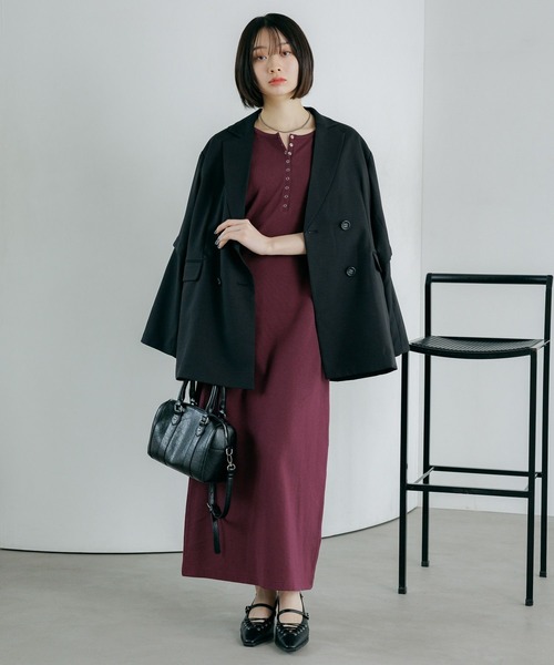 PAGEBOY（ページボーイ）の「【汗じみ防止/2サイズ展開】ジミレスヘンリーネックワンピース（ワンピース・レディース・ブラック/グレー/チェリーピンク・MEDIUM/SMALL）」の16枚目の写真