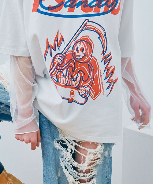 RNA(アールエヌエー)の「M2688 チュールメッシュルーズロンT(Tシャツ/カットソー・レディース・ライトパープル/ホワイト/ブラック・MEDIUM)」の1枚目の写真
