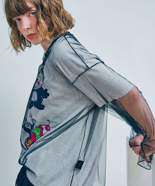 RNA(アールエヌエー)の「M2688 チュールメッシュルーズロンT(Tシャツ/カットソー・レディース・ライトパープル/ホワイト/ブラック・MEDIUM)」の2枚目の写真