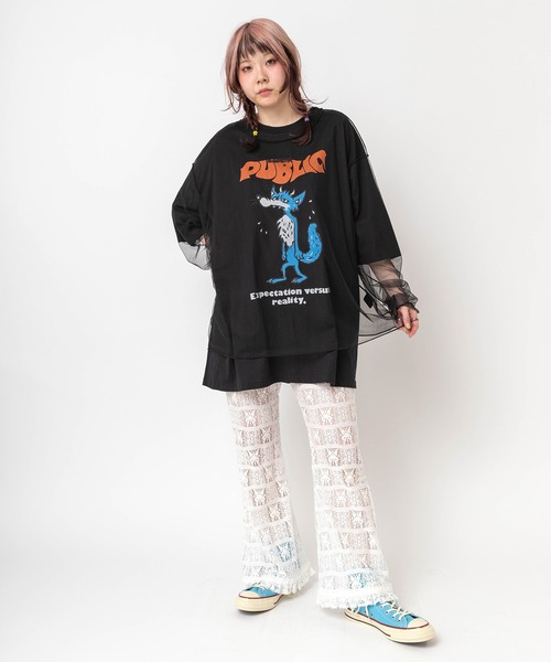 RNA(アールエヌエー)の「M2688 チュールメッシュルーズロンT(Tシャツ/カットソー・レディース・ライトパープル/ホワイト/ブラック・MEDIUM)」の6枚目の写真