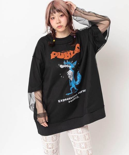 RNA(アールエヌエー)の「M2688 チュールメッシュルーズロンT(Tシャツ/カットソー・レディース・ライトパープル/ホワイト/ブラック・MEDIUM)」の4枚目の写真