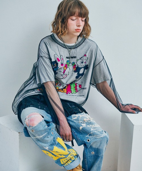 RNA(アールエヌエー)の「M2688 チュールメッシュルーズロンT(Tシャツ/カットソー・レディース・ライトパープル/ホワイト/ブラック・MEDIUM)」の12枚目の写真