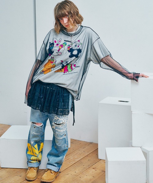RNA(アールエヌエー)の「M2688 チュールメッシュルーズロンT(Tシャツ/カットソー・レディース・ライトパープル/ホワイト/ブラック・MEDIUM)」の13枚目の写真