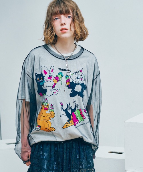 RNA(アールエヌエー)の「M2688 チュールメッシュルーズロンT(Tシャツ/カットソー・レディース・ライトパープル/ホワイト/ブラック・MEDIUM)」の14枚目の写真