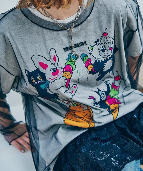 RNA(アールエヌエー)の「M2688 チュールメッシュルーズロンT(Tシャツ/カットソー・レディース・ライトパープル/ホワイト/ブラック・MEDIUM)」の18枚目の写真