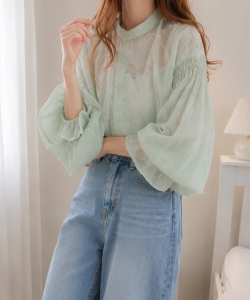 SallyLunn(サリーラン)の「シアーフラワージャガードブラウス(シャツ/ブラウス・レディース・ネイビー/ホワイト/グリーン/アイボリー/ブラック・MEDIUM/LARGE)」の4枚目の写真