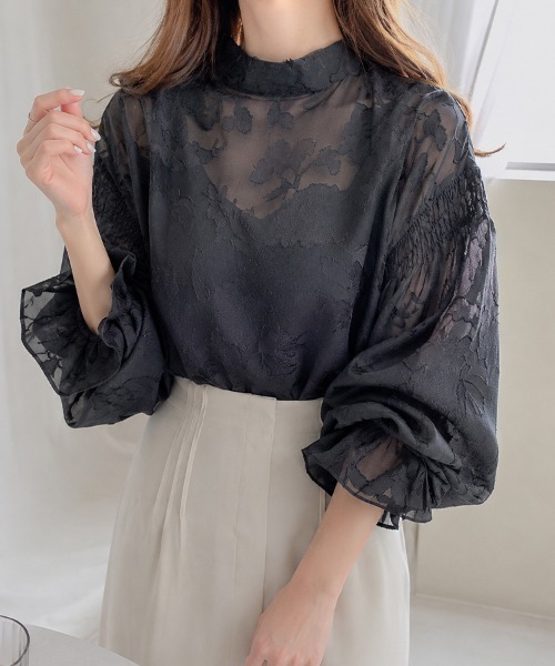 SallyLunn(サリーラン)の「シアーフラワージャガードブラウス(シャツ/ブラウス・レディース・ネイビー/ホワイト/グリーン/アイボリー/ブラック・MEDIUM/LARGE)」の6枚目の写真