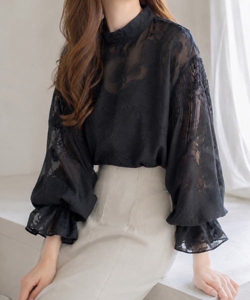 SallyLunn(サリーラン)の「シアーフラワージャガードブラウス(シャツ/ブラウス・レディース・ネイビー/ホワイト/グリーン/アイボリー/ブラック・MEDIUM/LARGE)」の7枚目の写真