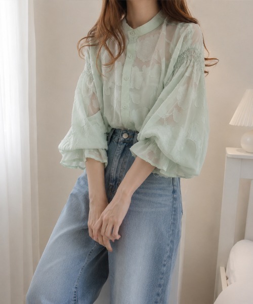 SallyLunn(サリーラン)の「シアーフラワージャガードブラウス(シャツ/ブラウス・レディース・ネイビー/ホワイト/グリーン/アイボリー/ブラック・MEDIUM/LARGE)」の8枚目の写真