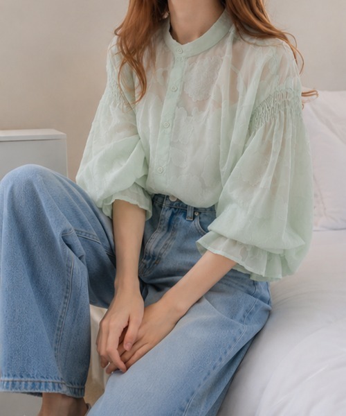 SallyLunn(サリーラン)の「シアーフラワージャガードブラウス(シャツ/ブラウス・レディース・ネイビー/ホワイト/グリーン/アイボリー/ブラック・MEDIUM/LARGE)」の10枚目の写真