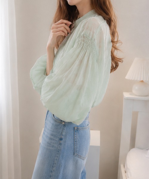 SallyLunn(サリーラン)の「シアーフラワージャガードブラウス(シャツ/ブラウス・レディース・ネイビー/ホワイト/グリーン/アイボリー/ブラック・MEDIUM/LARGE)」の11枚目の写真