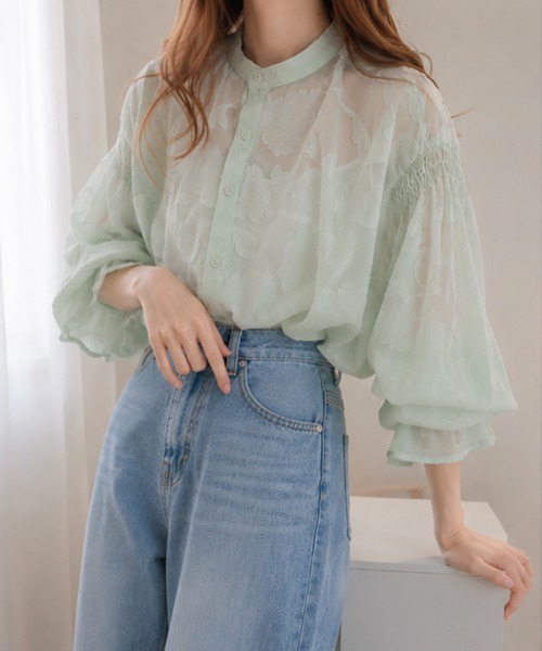 SallyLunn(サリーラン)の「シアーフラワージャガードブラウス(シャツ/ブラウス・レディース・ネイビー/ホワイト/グリーン/アイボリー/ブラック・MEDIUM/LARGE)」の12枚目の写真