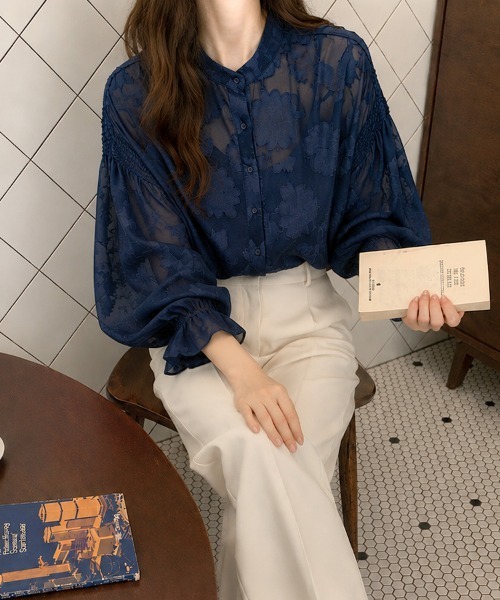 SallyLunn(サリーラン)の「シアーフラワージャガードブラウス(シャツ/ブラウス・レディース・ネイビー/ホワイト/グリーン/アイボリー/ブラック・MEDIUM/LARGE)」の16枚目の写真