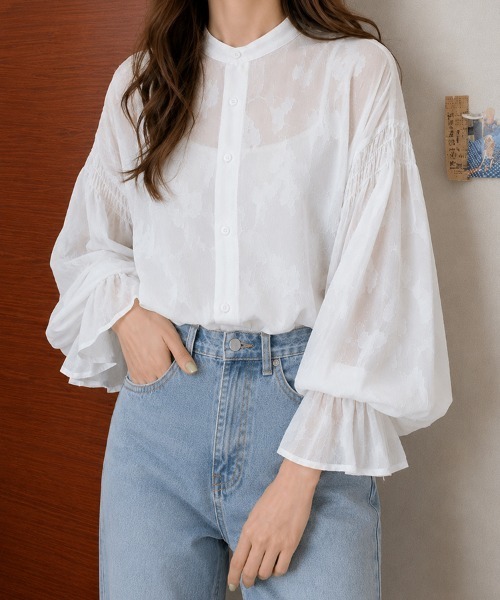 SallyLunn(サリーラン)の「シアーフラワージャガードブラウス(シャツ/ブラウス・レディース・ネイビー/ホワイト/グリーン/アイボリー/ブラック・MEDIUM/LARGE)」の18枚目の写真