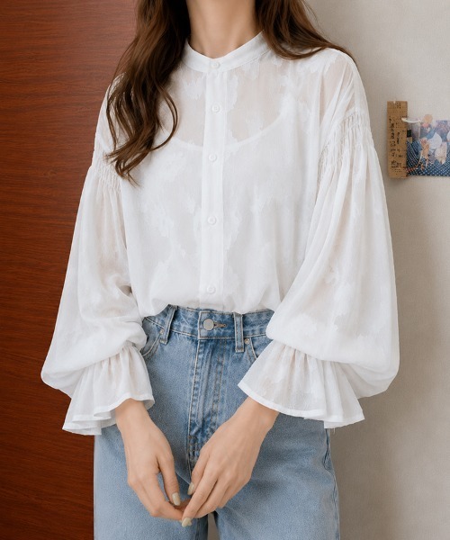 SallyLunn(サリーラン)の「シアーフラワージャガードブラウス(シャツ/ブラウス・レディース・ネイビー/ホワイト/グリーン/アイボリー/ブラック・MEDIUM/LARGE)」の19枚目の写真