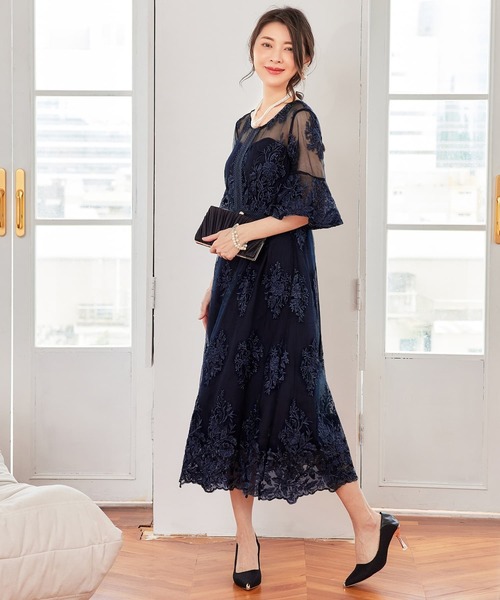 DRESS PLUS(ドレスプラス)の「ワンピース ドレス 総レース ミモレ丈 結婚式(ドレス・レディース・ネイビー/スモークピンク/ダークグレー・S/XL/L)」の21枚目の写真