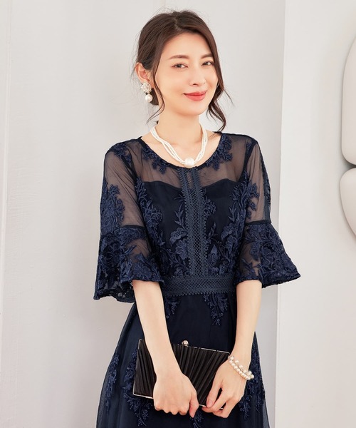 DRESS PLUS(ドレスプラス)の「ワンピース ドレス 総レース ミモレ丈 結婚式(ドレス・レディース・ネイビー/スモークピンク/ダークグレー・S/XL/L)」の22枚目の写真