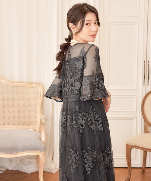 DRESS PLUS(ドレスプラス)の「ワンピース ドレス 総レース ミモレ丈 結婚式(ドレス・レディース・ネイビー/スモークピンク/ダークグレー・S/XL/L)」の7枚目の写真