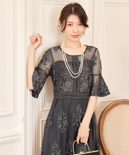 DRESS PLUS(ドレスプラス)の「ワンピース ドレス 総レース ミモレ丈 結婚式(ドレス・レディース・ネイビー/スモークピンク/ダークグレー・S/XL/L)」の9枚目の写真
