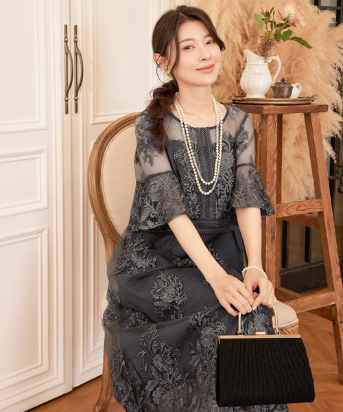 DRESS PLUS(ドレスプラス)の「ワンピース ドレス 総レース ミモレ丈 結婚式(ドレス・レディース・ネイビー/スモークピンク/ダークグレー・S/XL/L)」の10枚目の写真