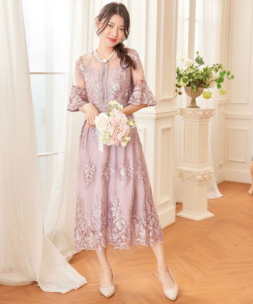 DRESS PLUS(ドレスプラス)の「ワンピース ドレス 総レース ミモレ丈 結婚式(ドレス・レディース・ネイビー/スモークピンク/ダークグレー・S/XL/L)」の13枚目の写真