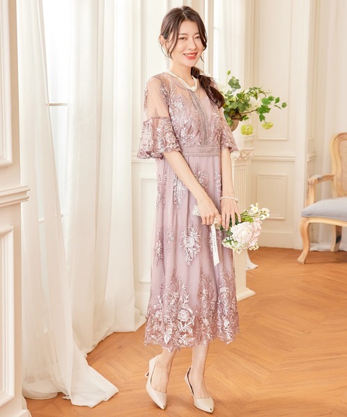 DRESS PLUS(ドレスプラス)の「ワンピース ドレス 総レース ミモレ丈 結婚式(ドレス・レディース・ネイビー/スモークピンク/ダークグレー・S/XL/L)」の14枚目の写真