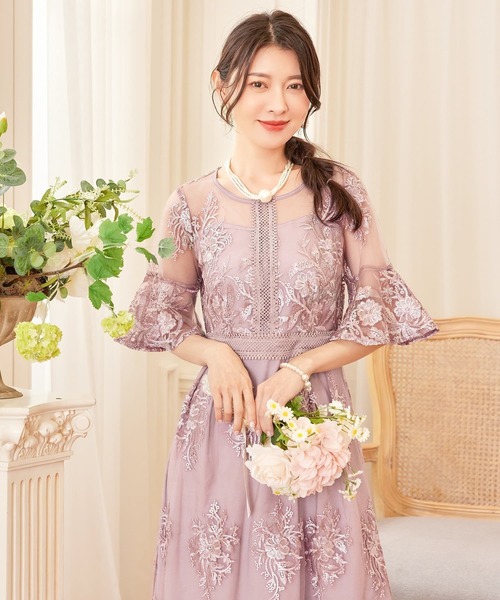 DRESS PLUS(ドレスプラス)の「ワンピース ドレス 総レース ミモレ丈 結婚式(ドレス・レディース・ネイビー/スモークピンク/ダークグレー・S/XL/L)」の15枚目の写真