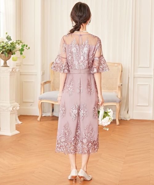 DRESS PLUS(ドレスプラス)の「ワンピース ドレス 総レース ミモレ丈 結婚式(ドレス・レディース・ネイビー/スモークピンク/ダークグレー・S/XL/L)」の16枚目の写真