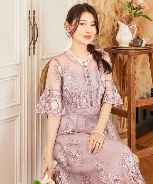 DRESS PLUS(ドレスプラス)の「ワンピース ドレス 総レース ミモレ丈 結婚式(ドレス・レディース・ネイビー/スモークピンク/ダークグレー・S/XL/L)」の17枚目の写真