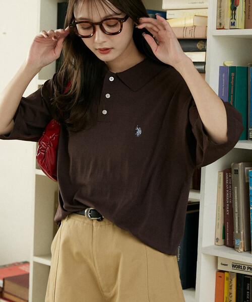 U.S. POLO ASSN.(ユーエスポロアッスン)の「U.S. POLO ASSN. × PUBLUX/ユーエスポロアッスン <接触冷感>別注 サマーニット ポロ 限定展開(ポロシャツ・メンズ・ブラック/チャコールグレー/グレー/ネイビー/インディゴブルー/ブラウン/ダークブラウン・LARGE/MEDIUM/SMALL)」の6枚目の写真