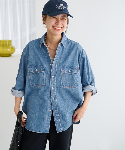 JOURNAL STANDARD relume（ジャーナルスタンダード　レリューム）の「《追加》9oz デニムワークシャツ（シャツ/ブラウス・レディース・ネイビー/ブルー・FREE）」の2枚目の写真