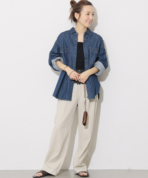 JOURNAL STANDARD relume（ジャーナルスタンダード　レリューム）の「《追加》9oz デニムワークシャツ（シャツ/ブラウス・レディース・ネイビー/ブルー・FREE）」の4枚目の写真