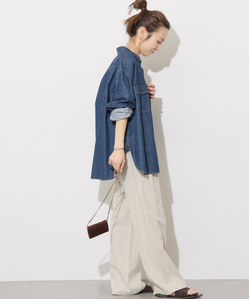 JOURNAL STANDARD relume（ジャーナルスタンダード　レリューム）の「《追加》9oz デニムワークシャツ（シャツ/ブラウス・レディース・ネイビー/ブルー・FREE）」の5枚目の写真