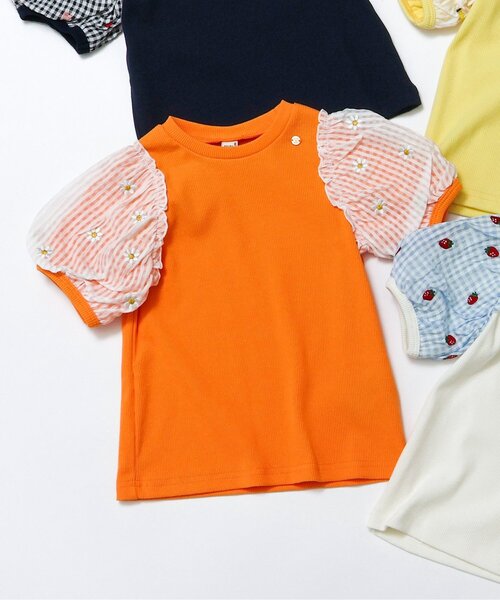 apres les cours（アプレレクール）の「袖刺繍シアースリーブTシャツ（Tシャツ/カットソー・キッズ・ネイビー/アイボリー/イエロー/オレンジ・100/140/130/120/110/90/80）」の4枚目の写真