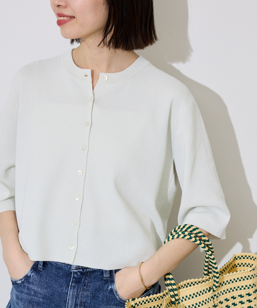 SLOBE IENA（スローブイエナ）の「《遮熱/UVカット/》ハーフスリーブニットカーディガン（カーディガン/ボレロ・レディース・チャコールグレー/グリーン/アイボリー・FREE）」の2枚目の写真