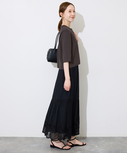 SLOBE IENA（スローブイエナ）の「《遮熱/UVカット/》ハーフスリーブニットカーディガン（カーディガン/ボレロ・レディース・チャコールグレー/グリーン/アイボリー・FREE）」の4枚目の写真