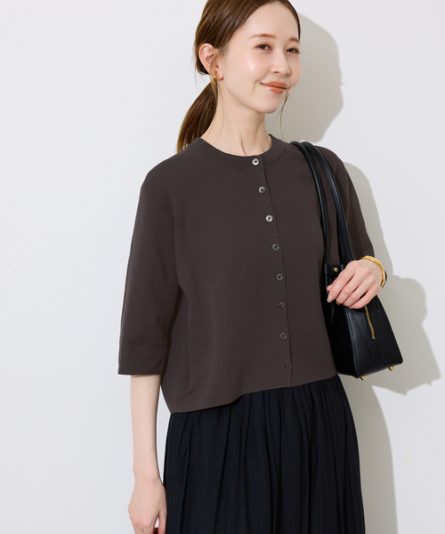 SLOBE IENA（スローブイエナ）の「《遮熱/UVカット/》ハーフスリーブニットカーディガン（カーディガン/ボレロ・レディース・チャコールグレー/グリーン/アイボリー・FREE）」の6枚目の写真