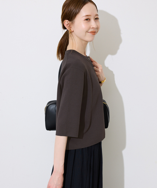 SLOBE IENA（スローブイエナ）の「《遮熱/UVカット/》ハーフスリーブニットカーディガン（カーディガン/ボレロ・レディース・チャコールグレー/グリーン/アイボリー・FREE）」の7枚目の写真
