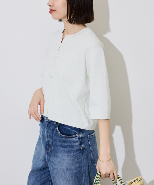 SLOBE IENA（スローブイエナ）の「《遮熱/UVカット/》ハーフスリーブニットカーディガン（カーディガン/ボレロ・レディース・チャコールグレー/グリーン/アイボリー・FREE）」の13枚目の写真