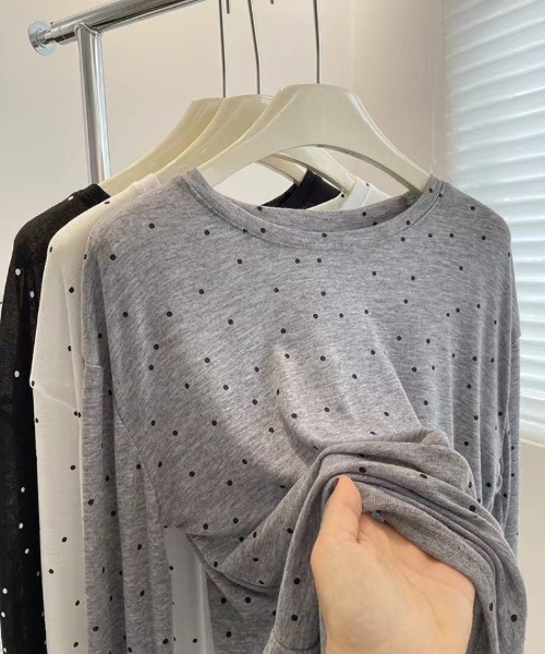 Ritzy(リッツィー)の「ドット柄 ゆったりロングスリーブ T シャツ(Tシャツ/カットソー・レディース・グレー/ホワイト/ブラック・FREE)」の18枚目の写真