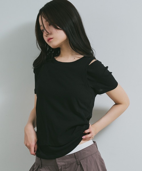 paradigm（パラダイム）の「【paradigm】シアーコットン2ピースレイヤードセットS/S（Tシャツ/カットソー・レディース・グリーン系その他/ピンク/ホワイト/ブラック/チャコールグレー・SMALL/MEDIUM）」の3枚目の写真