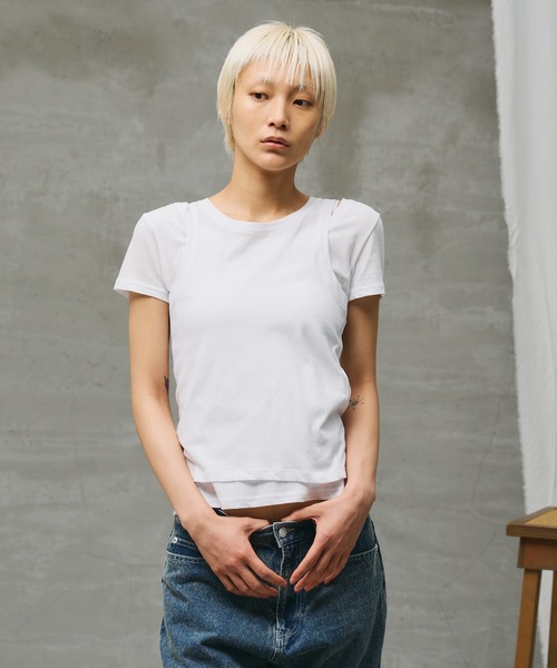 paradigm（パラダイム）の「【paradigm】シアーコットン2ピースレイヤードセットS/S（Tシャツ/カットソー・レディース・グリーン系その他/ピンク/ホワイト/ブラック/チャコールグレー・SMALL/MEDIUM）」の6枚目の写真