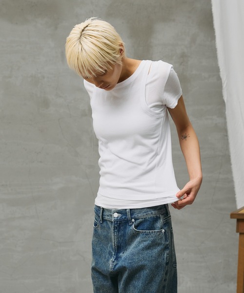 paradigm（パラダイム）の「【paradigm】シアーコットン2ピースレイヤードセットS/S（Tシャツ/カットソー・レディース・グリーン系その他/ピンク/ホワイト/ブラック/チャコールグレー・SMALL/MEDIUM）」の7枚目の写真