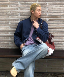 アンビエントミニマルブルゾンジャケット[NAVY]