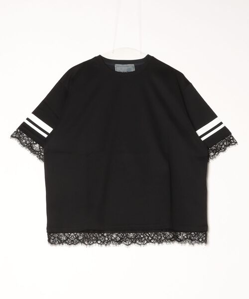 ESSENTIAL（エッセンシャル）の「シングルジャージ袖ラインレースTシャツ（Tシャツ/カットソー・レディース・ブラック/オフホワイト・FREE）」の15枚目の写真