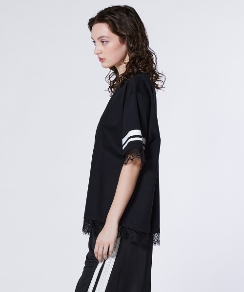 ESSENTIAL（エッセンシャル）の「シングルジャージ袖ラインレースTシャツ（Tシャツ/カットソー・レディース・ブラック/オフホワイト・FREE）」の4枚目の写真